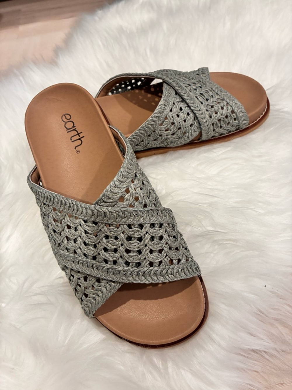 Earth Light Gray Crochet Crossover Slide Sandals - Picture 4 of 5